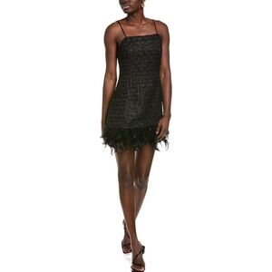 Walter Baker  Helen Black Magic Tweed Feathered Mini Dress XS NWT
